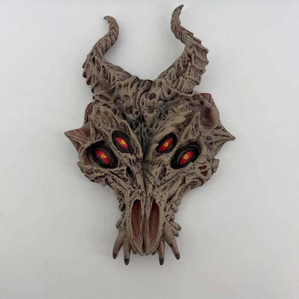 Dragon 2018 Four Eyed Demon Mask Horned Monster Horror Halloween Tan Red